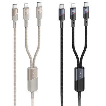 Дата кабель Hoco U139 2in1 Type-C to Lightning/Type-C 100W (1.2m) 77117 фото