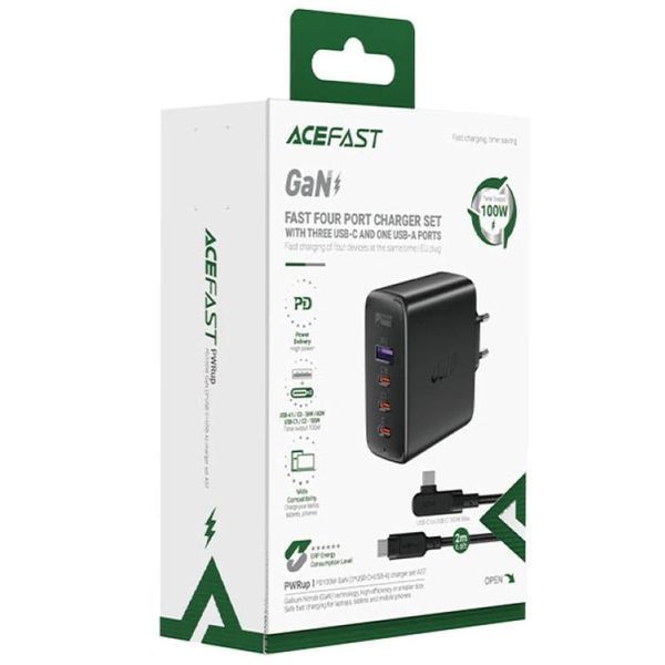 МЗП Acefast A37 PD100W+QC3.0 GaN (1USB-A/3C) + кабель Type-C to Type-C 2m 85422 фото