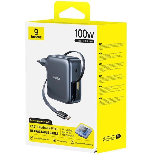 МЗП Baseus EnerCore CJ11 PD100W+QC3.0 with retractable cable (1USB-A/2C) (E0120M) 87557 фото