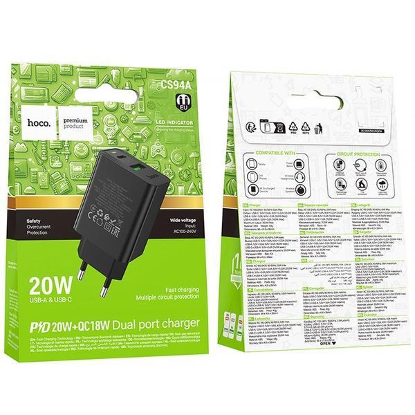 МЗП Hoco CS94A Leader PD20W+QC3.0 (1USB-A/1C) 81878 фото