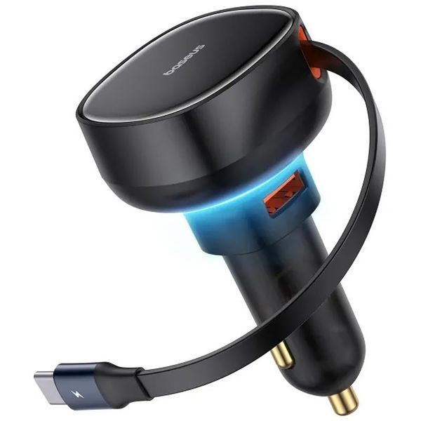 АЗП Baseus Enjoyment Pro PD60W+QC3.0 with retractable cable (1USB-A/1C) (C000578) 85308 фото